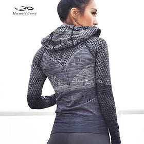 Mermaid Curve Front Zipper hooded Women's Yoga Shirts Long Sleeve Yoga Top Sportswear Quick Dry  Tracksuit Women Running Jacket