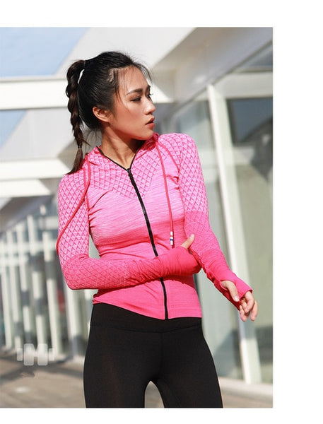 Mermaid Curve Front Zipper hooded Women's Yoga Shirts Long Sleeve Yoga Top Sportswear Quick Dry  Tracksuit Women Running Jacket