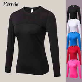 Vertvie Long Sleeve T-shirts Women Yoga Gym Compression Tights Sportswear Fitness Quick Dry Running Tops Body Shaper Tee Shirts