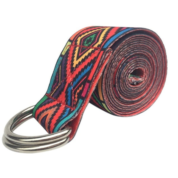 2018 New Color Pattern Stretchy Yoga Band Durable Cotton Exercise Strap Adjustable D-Ring Buckle Gives Flexibility For Yoga