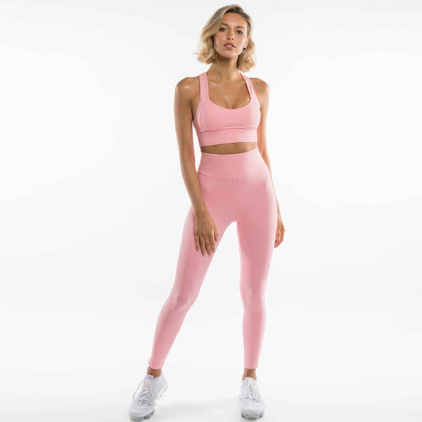 Fitness Clothing Women's yoga Suit Set Workout Gym Fitness Jumpsuit Pants Sexy Yoga Set Bandage Gym leggings+Bra