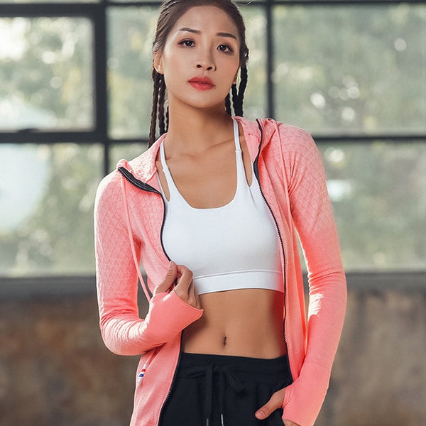 2018 Zipper Long Sleeve Yoga Shirt Seamless Sports Outerwear Girl Sport Jerseys Women Fitness Coats Running Sports Jacket Tops