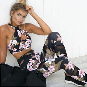 Vutru 2 Piece Floral Print Yoga Set Women Sexy Tracksuit For Women Gym Fitness Clothes Bra+Long Pants Running Tights Sport Suit