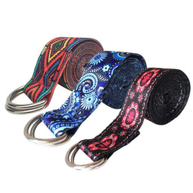 2018 New Color Pattern Stretchy Yoga Band Durable Cotton Exercise Strap Adjustable D-Ring Buckle Gives Flexibility For Yoga