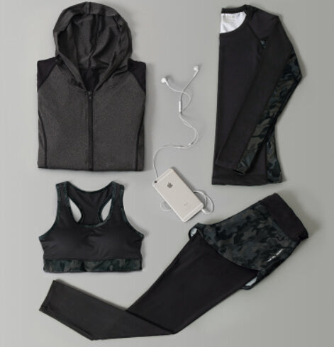 Outdoor running women 6 pieces set quick dry patchwork camouflage yoga sportswear clothing womens fitness gym wear tracksuit