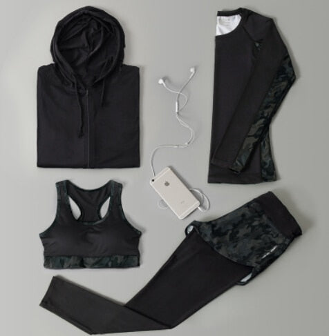 Outdoor running women 6 pieces set quick dry patchwork camouflage yoga sportswear clothing womens fitness gym wear tracksuit