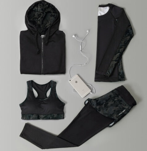 Outdoor running women 6 pieces set quick dry patchwork camouflage yoga sportswear clothing womens fitness gym wear tracksuit