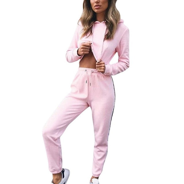 2 Pcs Sexy Women Yoga Tracksuit Sports Yellow Side Stripe Suit Hoodies Crop Top Long Sleeve Sweatshirt Pants Fitness Jogger Set