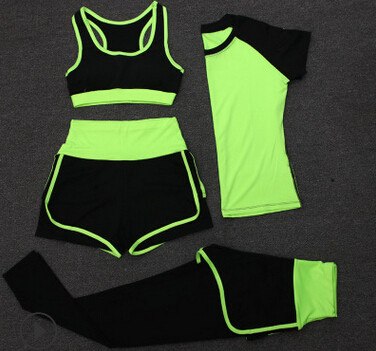 High waist pants+shorts+bra+t shirt+coats women sportswear 5PCS set outdoor running quick dry yoga clothing fitness gym sets