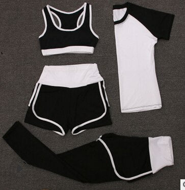 High waist pants+shorts+bra+t shirt+coats women sportswear 5PCS set outdoor running quick dry yoga clothing fitness gym sets