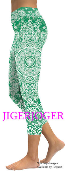 JIGERJOGER 2019 Spring New High waistband pocket Tree of life mandala pink 3/4 Yoga Capris Legging Shorts 7/8 compression tights