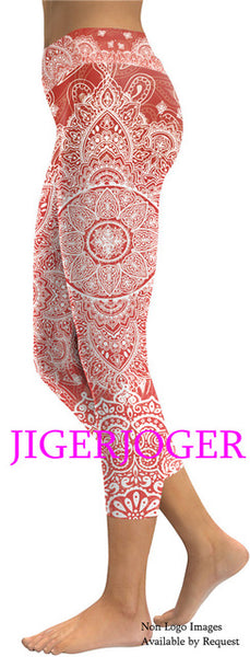 JIGERJOGER 2019 Spring New High waistband pocket Tree of life mandala pink 3/4 Yoga Capris Legging Shorts 7/8 compression tights