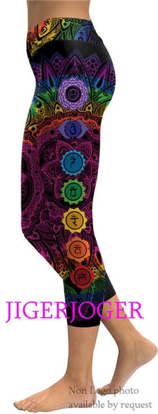 JIGERJOGER 2019 Spring New High waistband pocket Tree of life mandala pink 3/4 Yoga Capris Legging Shorts 7/8 compression tights